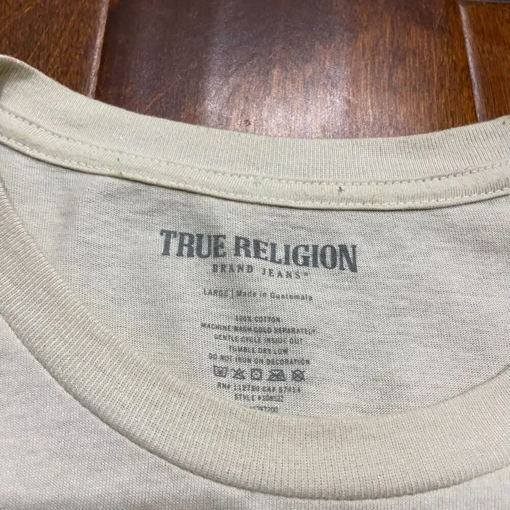 True Religion Basic Fit Tan Brown Buddha Logo T-Shirt Cotton Men's Size Large
